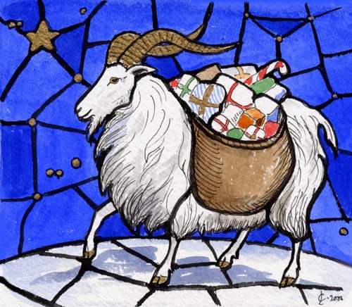 Yule Goat, con regalos.