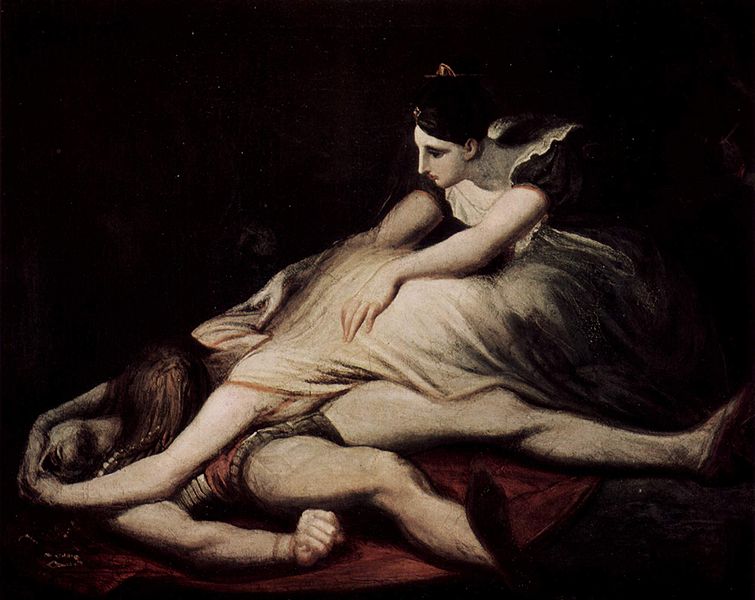 Krimilda pleure le cadavre de Siegfried.  Johann Heinrich Fusli.  1817.