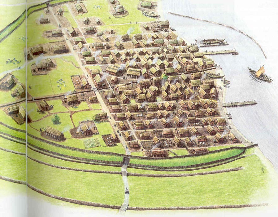 Reconstrucción de lo que habría sido el asentamiento vikingo de Hedeby.