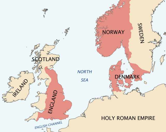 Territorios gobernados por Canuto el Grande hacia 1030